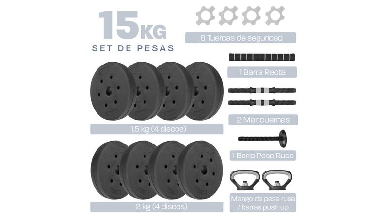 Set Mancuernas Altera Discos Ajustables + Pesa Rusa 15 Kg Color