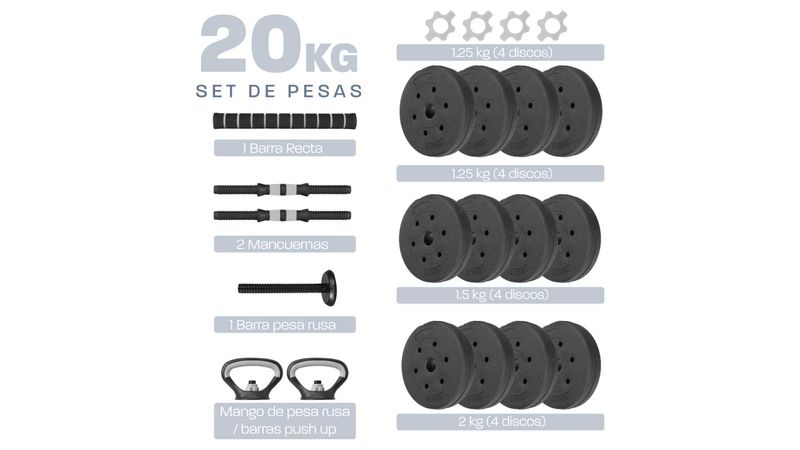 Mancuernas 20 Kg Altera Set Ajustables Disco Barra Pesa Rusa