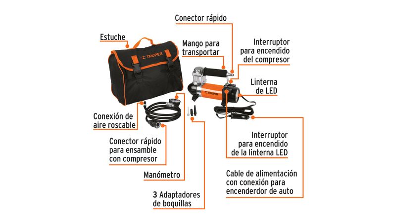 Compresor de aire 12 V portátil, para auto, incluye maletín