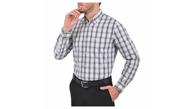 Camisa Yale Manga Larga Modern Fit Boton Oculto Gris