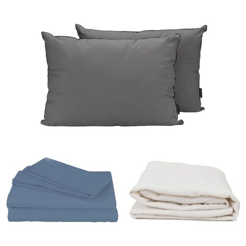 Sábanas Queen Size Soft Azul Acero+ Protector + Almohadas 2 Pack CZD