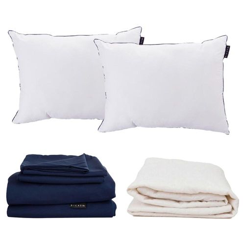 Sábanas King Size Softy Azul Acero+ Protector + 2 Almohadas One CZD