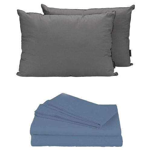 Juego de Sábanas Individual Soft Azul Acero + Almohadas 2 Pack CZD