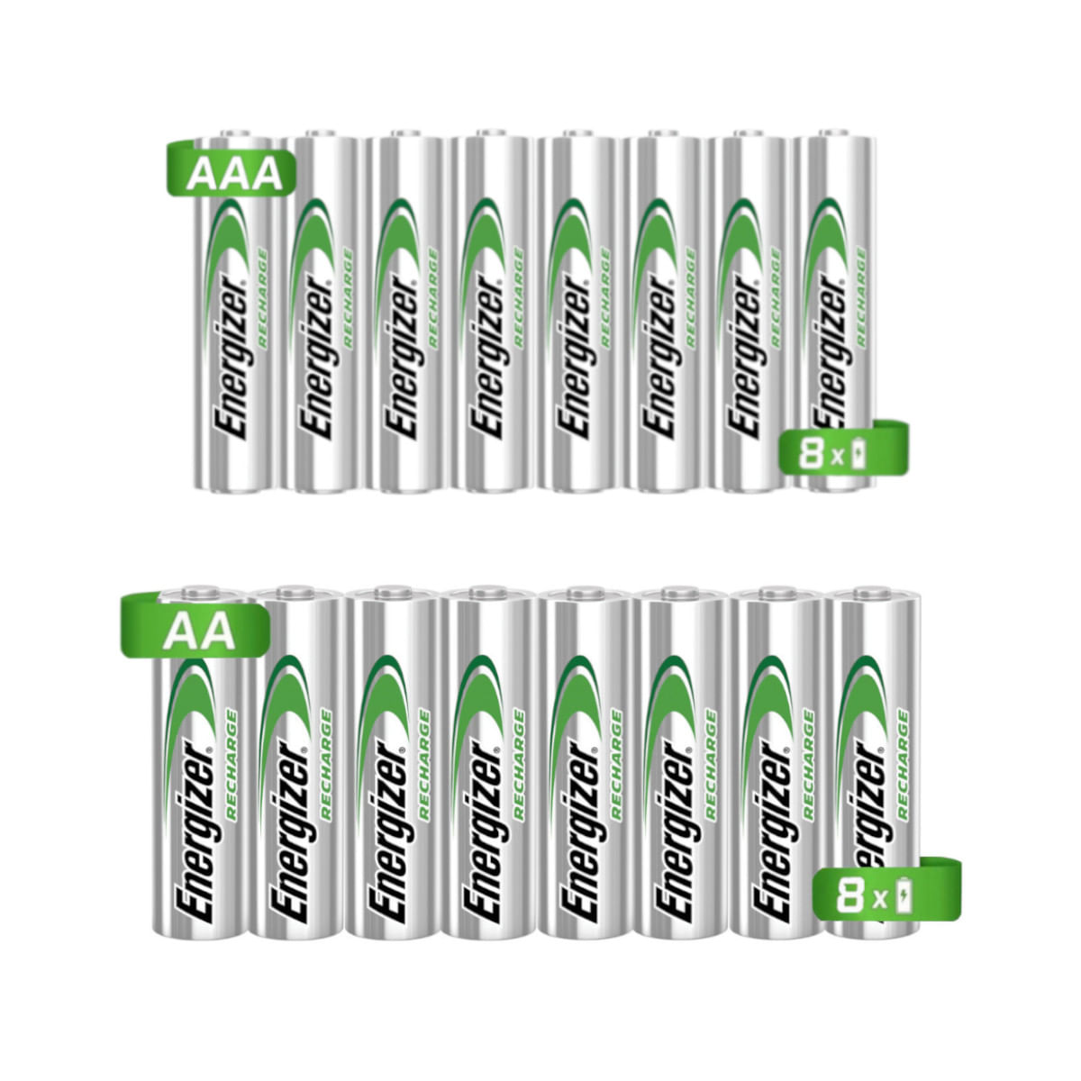 16 Pilas Baterías Recargables Energizer Tamaño 8 AAA y 8 AA