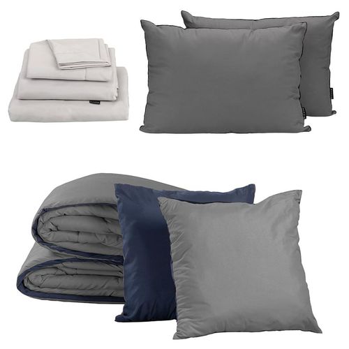 Set Edredón King Size Couzy Azul M-Gris +Sábanas +Almohada 2Pack CZD