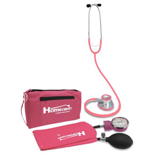 Kit Baumanómetro Aneroide Estetoscopio Duplex Rosa 2600 Homecare