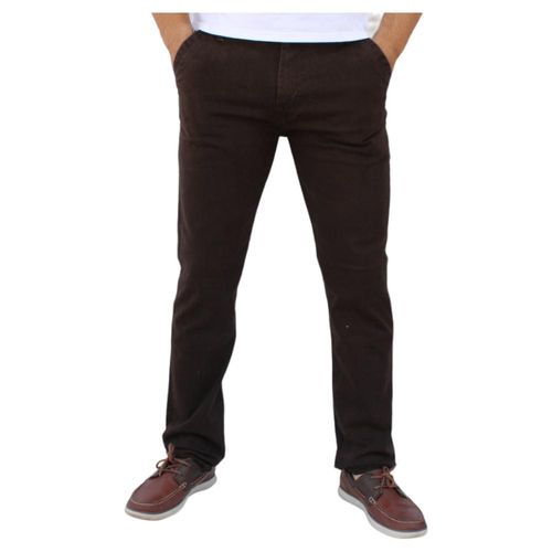 Pantalón recto de gabardina stretch color chocolate