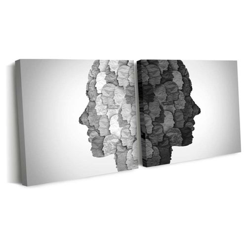 Set 2 Cuadro Decorativo Canvas Caras Duales Grises 60x60