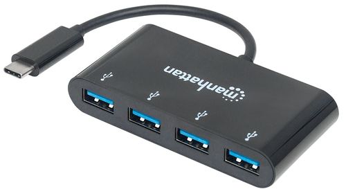 HUB USB-C 4 Ptos, USB-A Negro