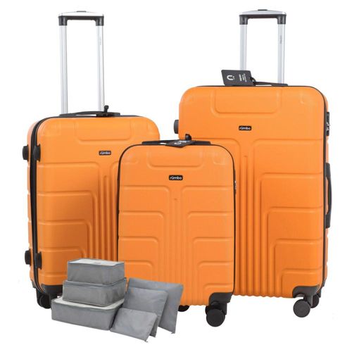 Juego 3 Maletas Rigidas Ruedas 360 Bolsas De Viaje Naranja