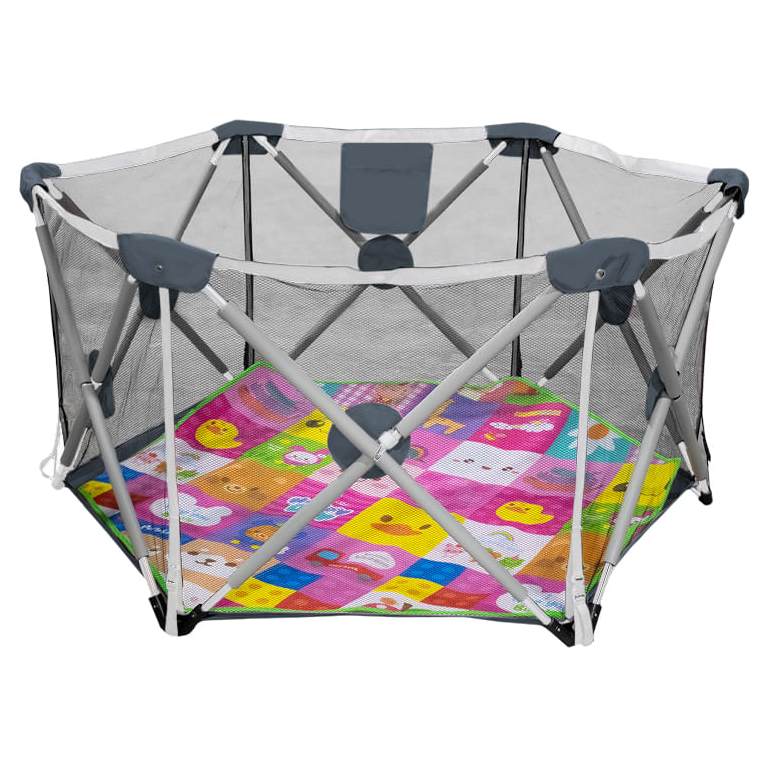 Corral para Bebe Hexagonal Plegable con Rejas de Seguridad (Gris)