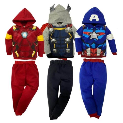 Kit 3 Conjuntos Marvel Ironman, Thor, Spiderman Azul