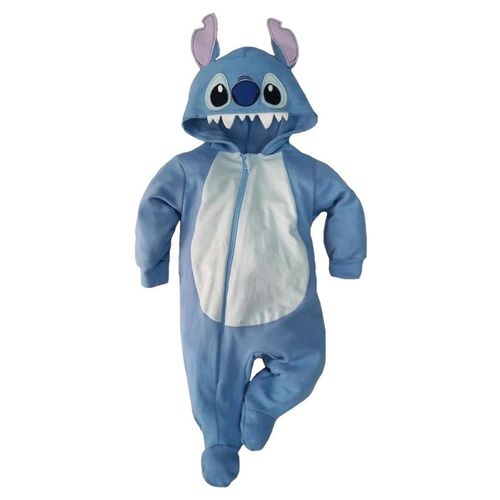 Mameluco Algodon Disney Stitch Con Gorro Bordado Azul