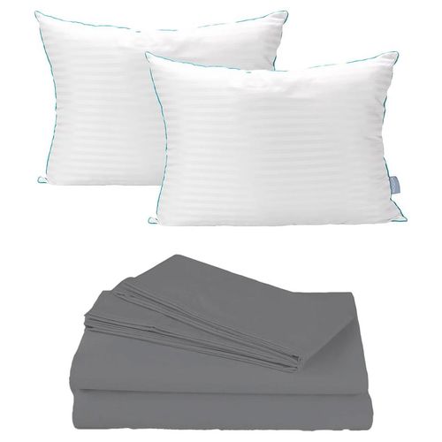 Juego de Sábanas King Size Soft Gris +  Almohada Royal Twin CZD