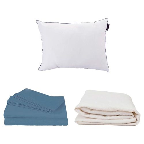 Juego de Sábanas Individuales Soft Azul + Protector + Almohada One CZD