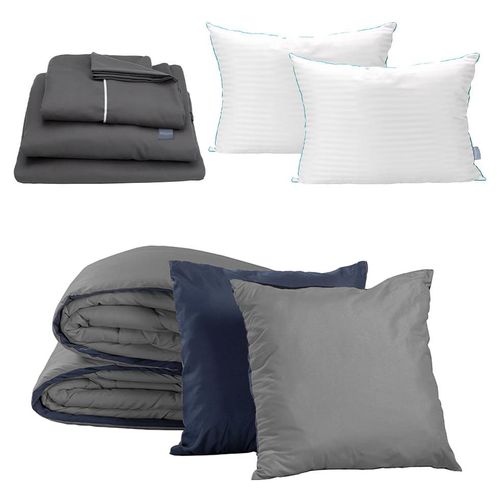 Set Edredón King Size Couzy Azul/Gris + Sábanas + 2Almohadas Royal CZD