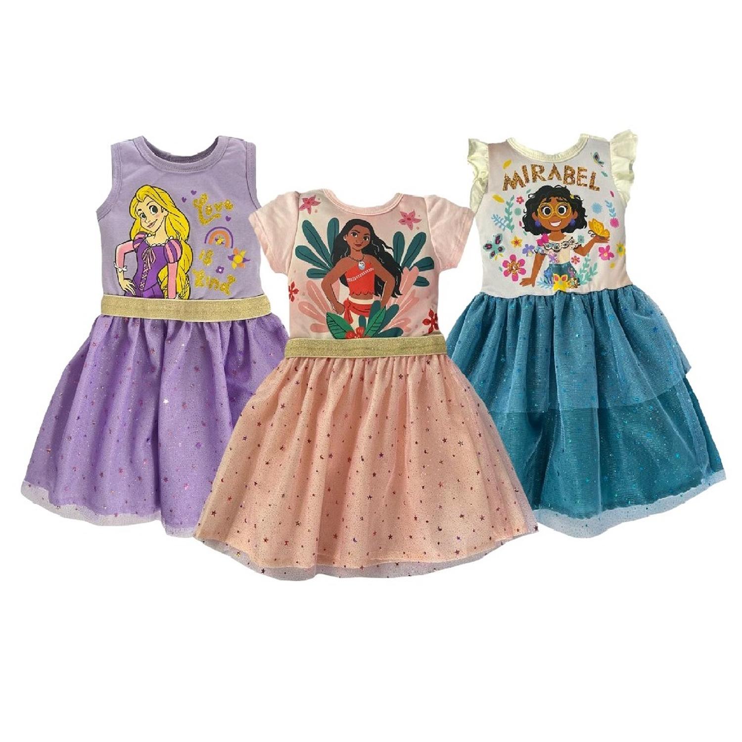 Kit 3 Vestidos Disney Rapunzel, Moana, Mirabel Multicolor