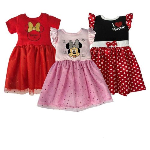 Kit 3 Vestidos Disney Minnie Rojo Blanco Rosa