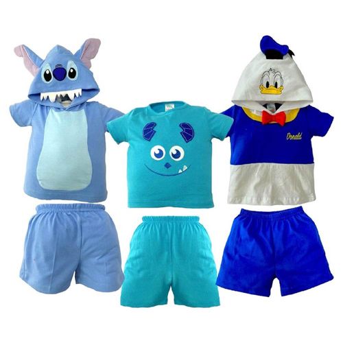 Kit 3 Conjuntos Disney Stitch, Sulley, Donald Multicolor