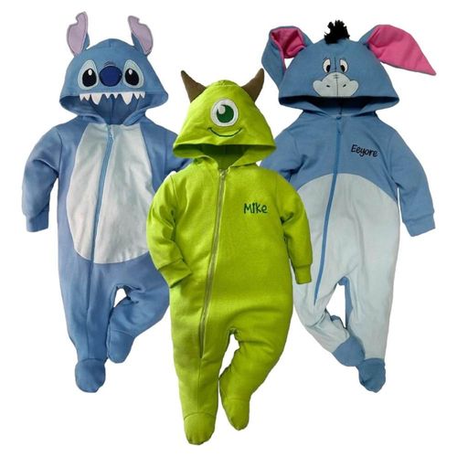 Kit 3 Mamelucos Algodón Disney Stitch, Mike, Eeyore Multicolor