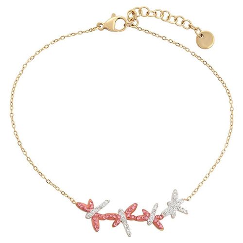 Pulsera Dama Libelulas Rosas y Blancas Cristales Oro 14K Laminado Dorado