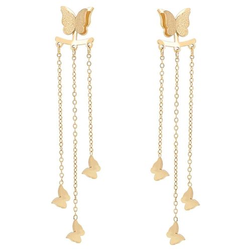 Aretes Largos Cascada Mariposas Colgantes Oro 14K Laminado Dorado