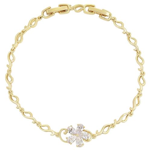 Pulsera Dama Flor Cristales Ajustable Oro 14K Laminado Dorado