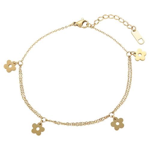 Hermosa Pulsera Doble para Dama Dijes Flor Oro 14K Laminado Dorado