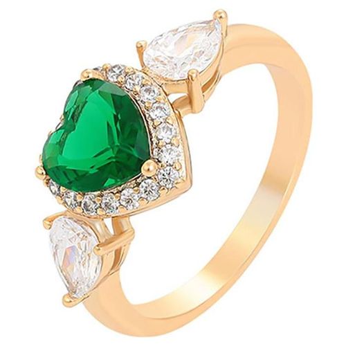 Anillo Compromiso Promesa Corazon Esmeralda Oro 14K Laminado Dorado 6