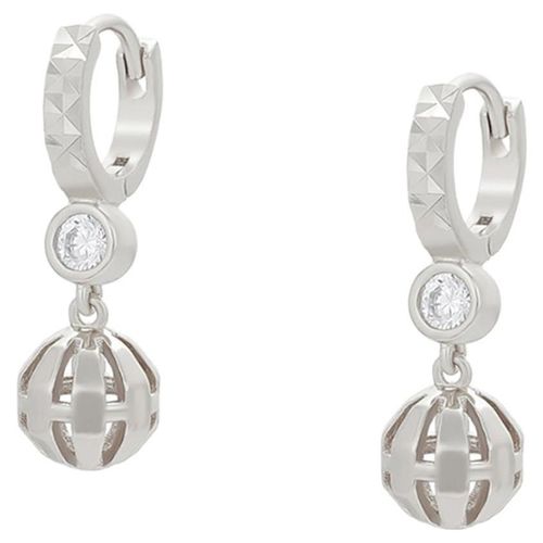 Aretes Bolita Colgante Con Cristal Austriaco Oro 14K Laminado Blanco