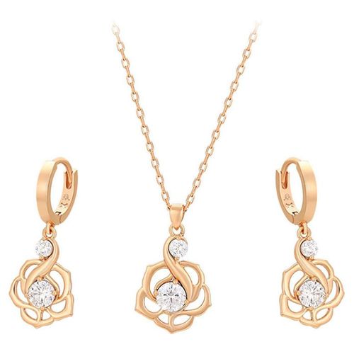 Collar y Aretes Dama Flor Cristal Austriaco Oro 18K Laminado Dorado