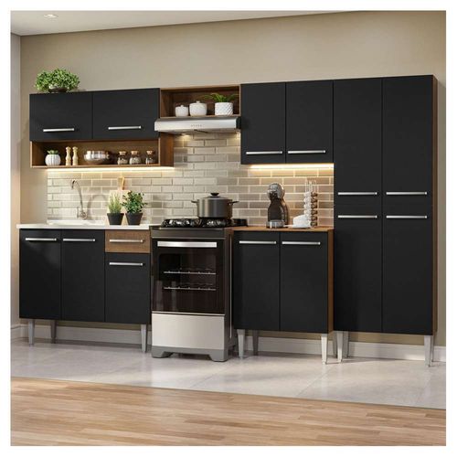 Cocina Integral 293cm Con Fregadero Emilly Madesa 09 Marron/Negro