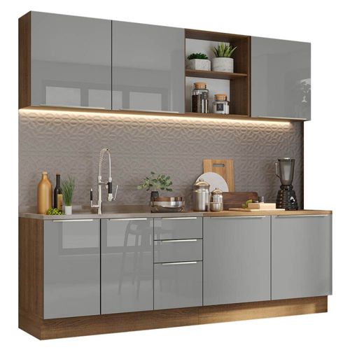 Cocina Integral Completa 240 cm Lux Marrón Gris Madesa 05