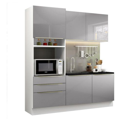 Cocina Integral Compacta 180 cm Lux Blanco Gris Madesa 01