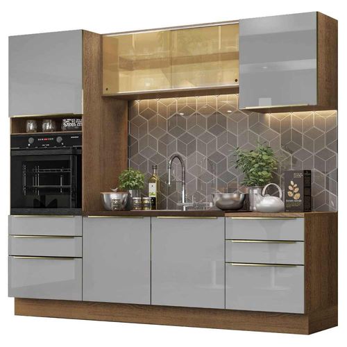 Cocina Integral Completa 240 cm Lux Marrón Gris Madesa 02