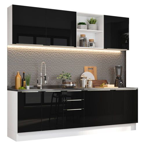 Cocina Integral Completa 240 cm Lux Blanco Negro Madesa 05