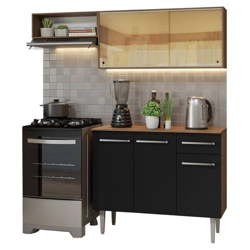 Cocina Compacta 165 cm Emilly Marrón Negro Madesa 04