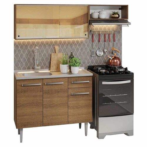 Cocina Compacta 165 cm con Fregadero Emilly Marrón Madesa 06