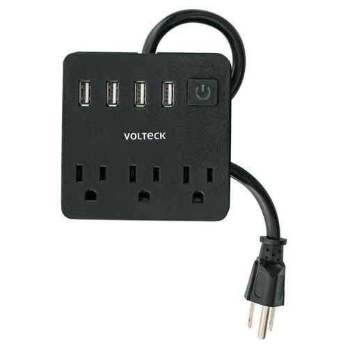 Multicontacto 16 AWG doméstico, 3 entradas 4 ptos USB, negro