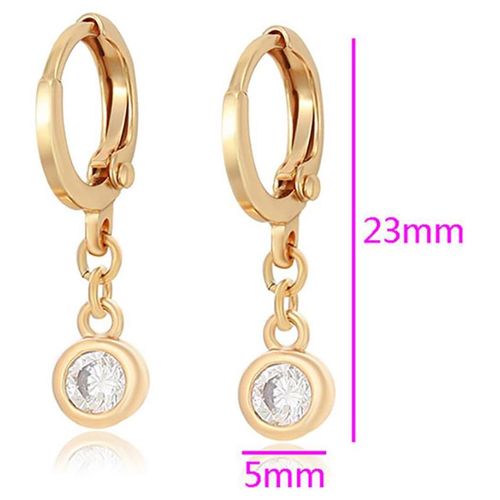 Aretes Cristal Colgante Para Dama Oro 14K Laminado Dorado