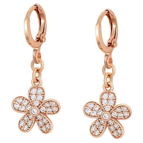 Aretes Flor Colgante Cristales Oro Rosa 14K Laminado