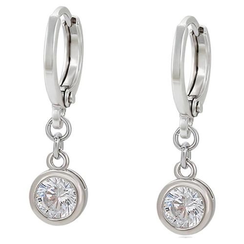 Aretes Cristal Colgante Para Dama Oro 14K Laminado Blanco