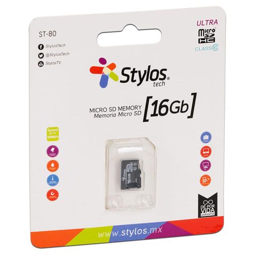 Memoria Stylos MicroSDHC de 16GB, Clase 10.