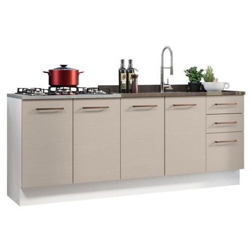 Mueble de Cocina 200cm Con Tarja Agata Blanco/Crema