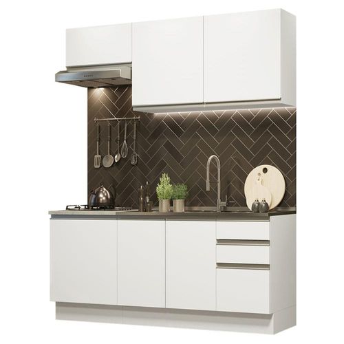 Cocina Integral con Tarja 180cm Glamy Madesa 13 Blanco