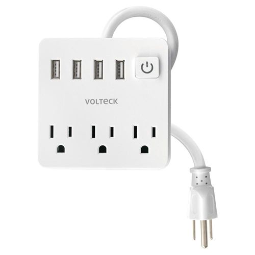 Multicontacto 16 AWG doméstico 3 entradas 4 ptos USB, blanco