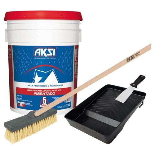 Kit Impermeabilizante Fibratado Aksi 19 L Blanco 0.5 - 0.75 L x m2