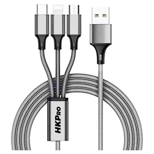 Cable 3 en 1 HKPro Lightning, Micro y Tipo C Plata