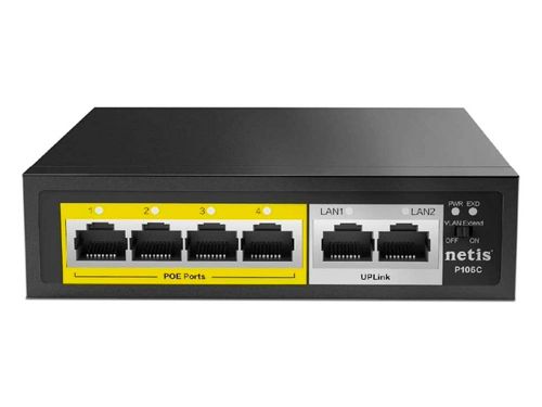 Switch Netis P106C de 4 puertos PoE 10/100Mbps y 2 puertos Uplink