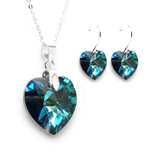 Set Collar Dije Corte Hearl Aretes Zvezda Plata 0.925 Mujer Azul marino